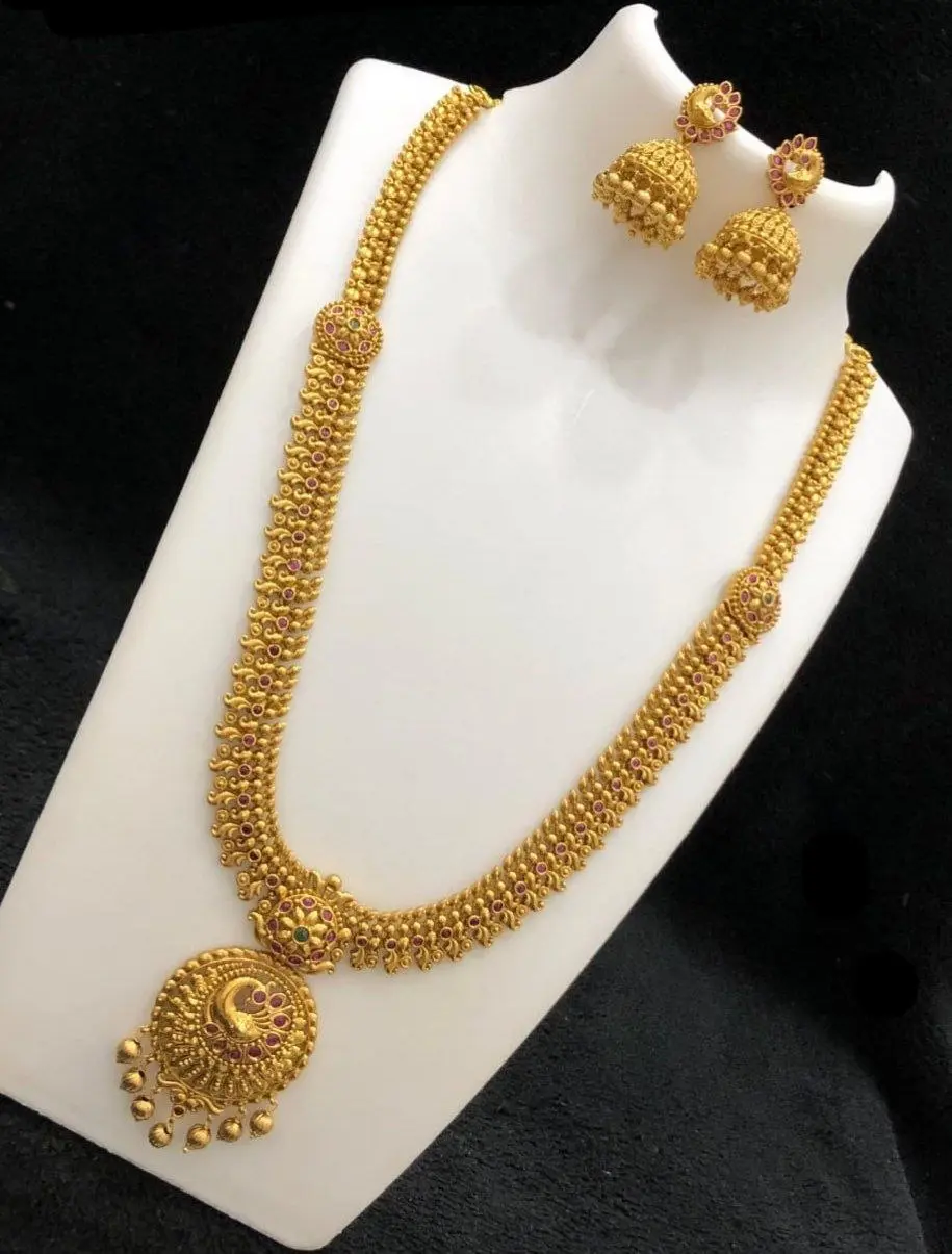 Peacock Styled Kempu Stone Haram Set